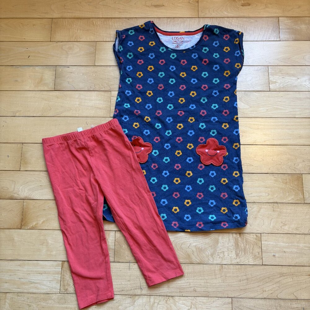 Losan - Floral Dress and Coral Leggings Set, size 8